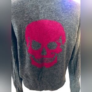 Skull Cashmere Pink Skull Gray Crewneck Sweater